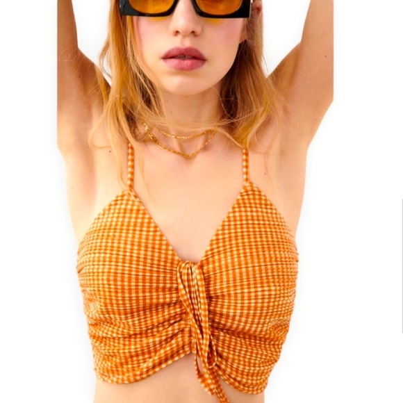 ZARA Women | Orange | GINGHAM CROPPED TOP NWT - Picture 2 of 5